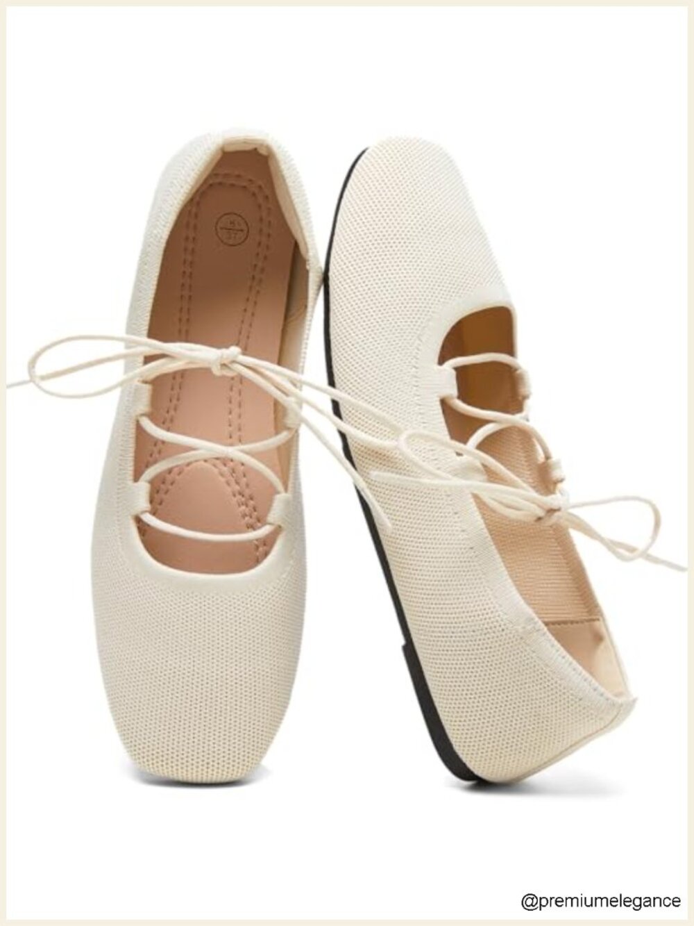 Lace Up Ballet Flats for Women Square Toe Memory Foam Foldable Knit
